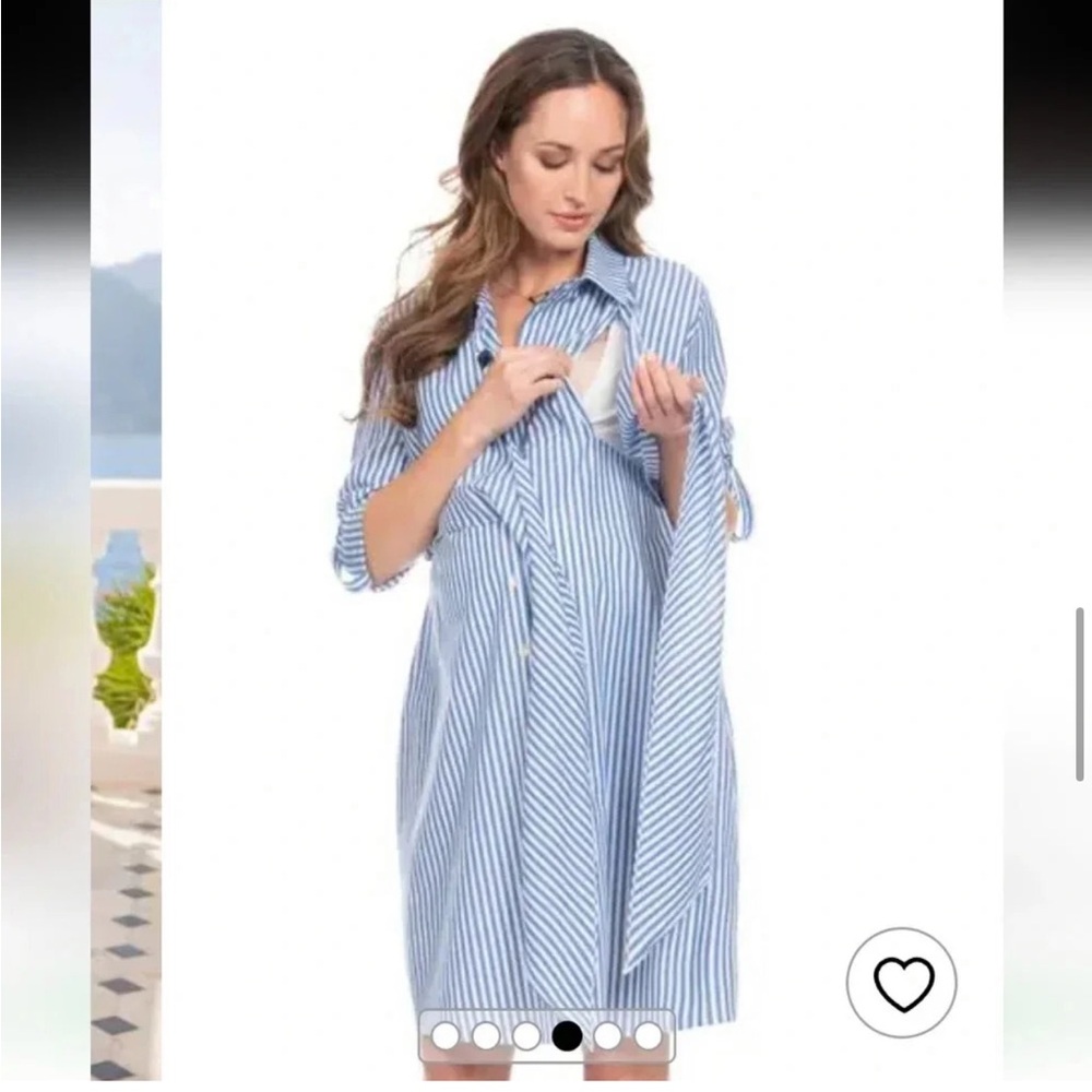 Seraphine Blue and White Striped Maternity/Nursing Shirt Dress - Picture 10 of 15